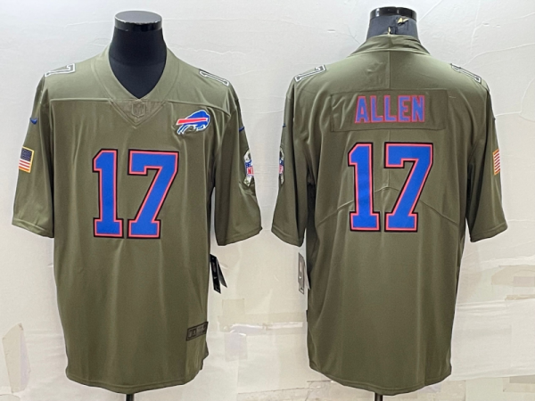 Men Buffalo Bills #17 Josh Allen Olive Salute To Service Limited Stitched Jersey