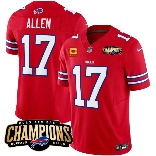 Men Buffalo Bills #17 Josh Allen Red 2023 F.U.S.E. AFC East Champions With 4-star C Ptach Stitched Football Jersey