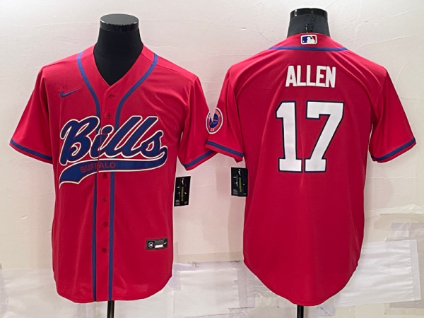 Men Buffalo Bills #17 Josh Allen Red Cool Base Stitched Baseball Jersey