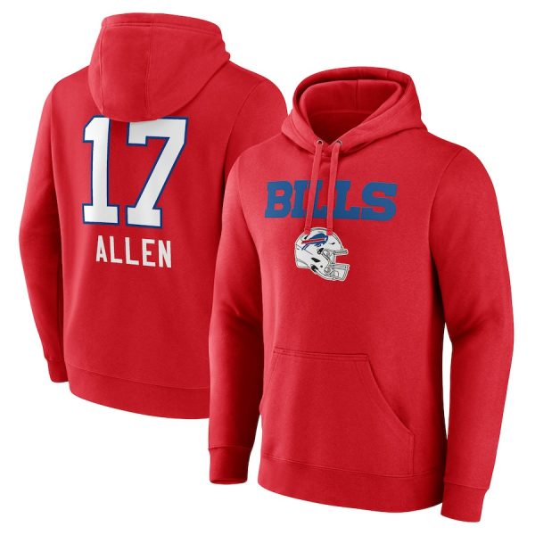 Men Buffalo Bills #17 Josh Allen Red Team Wordmark Player Name & Number Pullover Hoodie