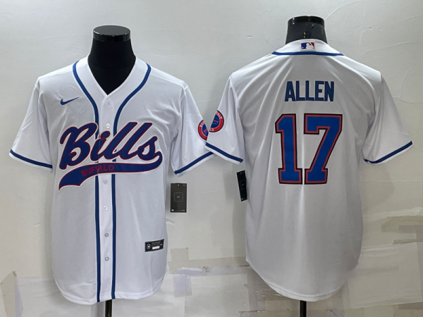 Men Buffalo Bills #17 Josh Allen White Cool Base Stitched Baseball Jersey