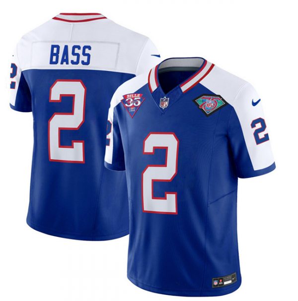 Men Buffalo Bills #2 Tyler Bass Blue/White 2023 F.U.S.E. 75th Anniversary Throwback Vapor Untouchable Limited Stitched Jersey