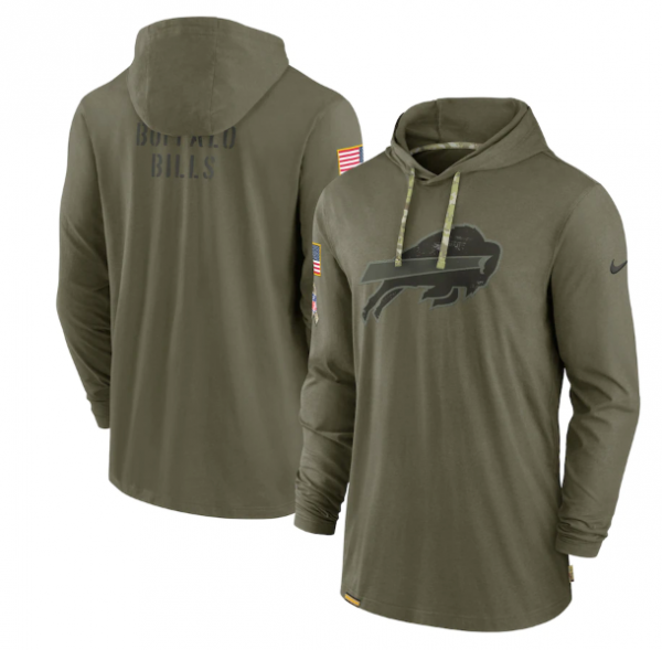 Men Buffalo Bills 2022 Olive Salute to Service Tonal Pullover Hoodie