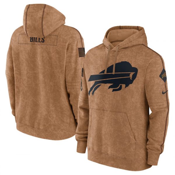 Men Buffalo Bills 2023 Brown Salute to Service Pullover Hoodie