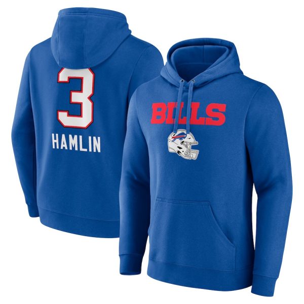 Men Buffalo Bills #3 Damar Hamlin Blue Team Wordmark Player Name & Number Pullover Hoodie