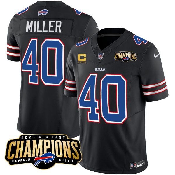 Men Buffalo Bills #40 Von Miller Black 2023 F.U.S.E. AFC East Champions With 4-star C Ptach Stitched Football Jersey