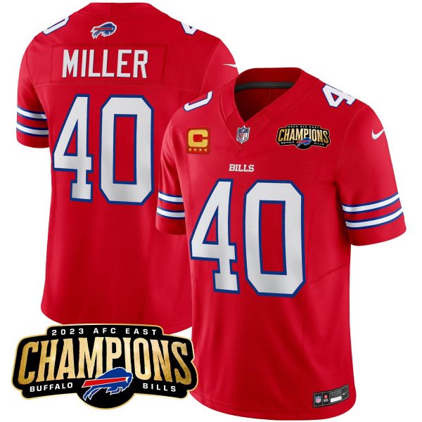 Men Buffalo Bills #40 Von Miller Red 2023 F.U.S.E. AFC East Champions With 4-star C Ptach Stitched Football Jersey