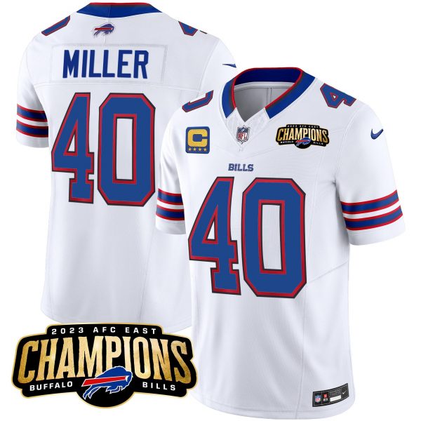 Men Buffalo Bills #40 Von Miller White 2023 F.U.S.E. AFC East Champions With 4-star C Ptach Stitched Football Jersey