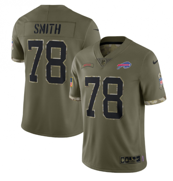 Men Buffalo Bills #78 Bruce Smith Olive 2022 Salute To Service Limited Stitched Jersey