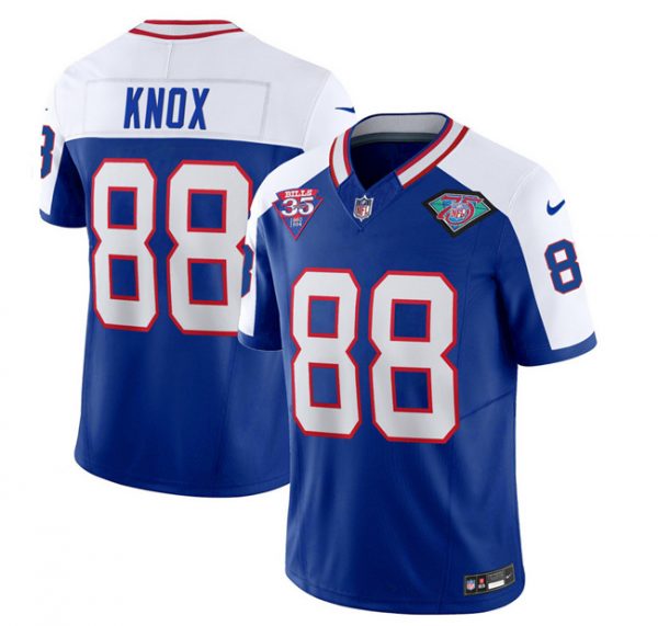 Men Buffalo Bills #88 Dawson Knox Blue/White 75th Anniversary 2023 F.U.S.E. Throwback Vapor Untouchable Limited Stitched Jersey