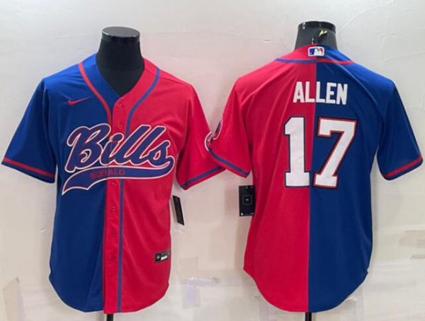 Buffalo Bills ACTIVE PLAYER Custom Royal/Red Split With Patch Cool Base Stitched Baseball Jersey
