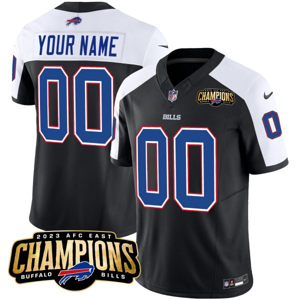 Buffalo Bills Active Player Custom Black/White 2023 F.U.S.E. AFC East Champions Ptach Stitched Football Jersey