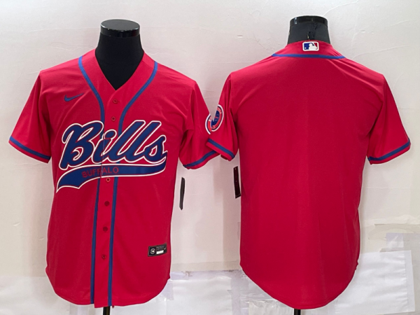 Men Buffalo Bills Blank Red Cool Base Stitched Baseball Jersey