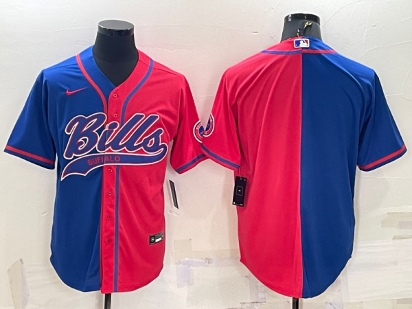 Men Buffalo Bills Blank Royal/Red Split With Patch Cool Base Stitched Baseball Jersey