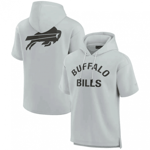 Men Buffalo Bills Gray Super Soft Fleece Short Sleeve Hoodie