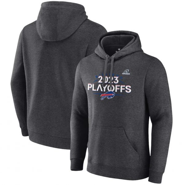 Men Buffalo Bills Heather Charcoal 2023 Playoffs Fleece Pullover Hoodie