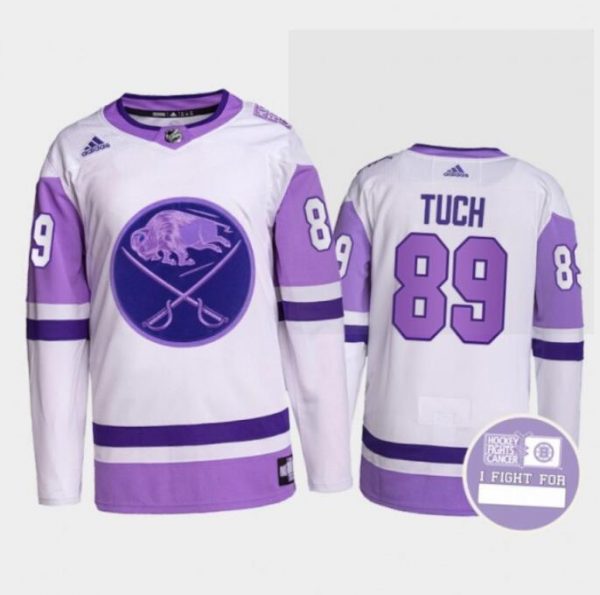 Men Buffalo Sabres #89 Alex Tuch Fights Purple/White Cancer Blue Stitched Jersey
