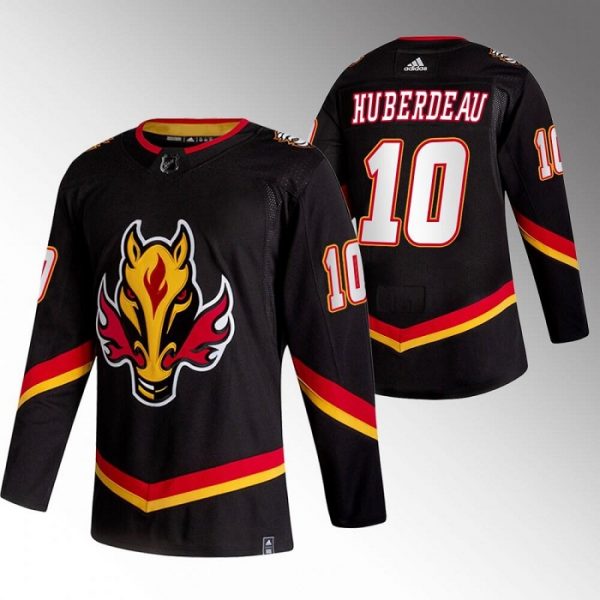 Men Calgary Flames #10 Jonathan Huberdeau 2020-21 Black Reverse Retro Stitched Jersey