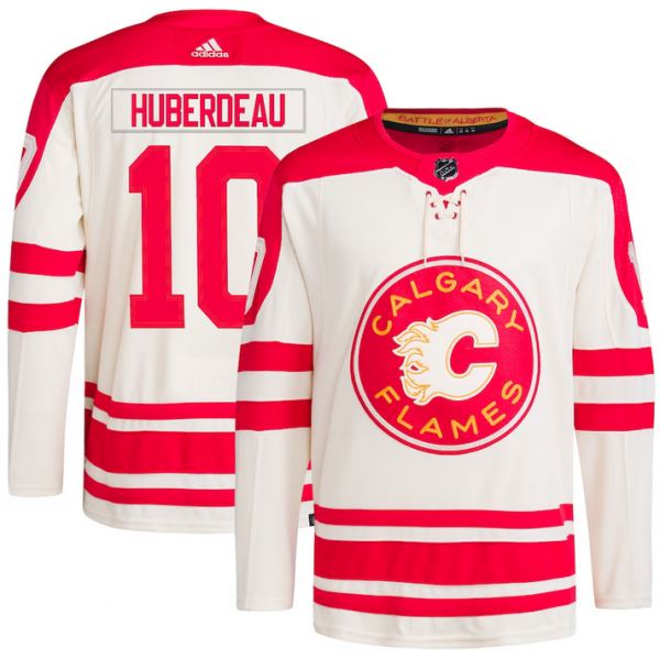 Men Calgary Flames #10 Jonathan Huberdeau 2023 Cream Classic Primegreen Stitched Jersey
