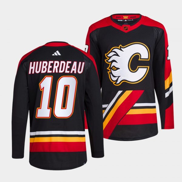 Men Calgary Flames #10 Jonathan Huberdeau Black 2022-23 Reverse Retro Stitched Jersey