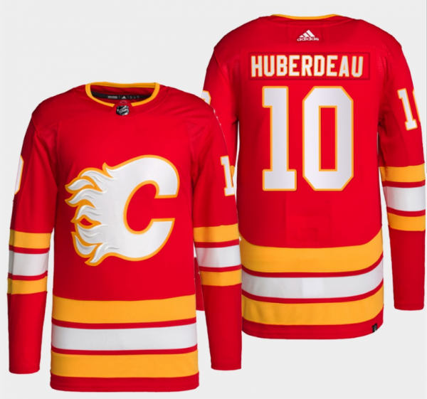 Men Calgary Flames #10 Jonathan Huberdeau Red Stitched Jersey