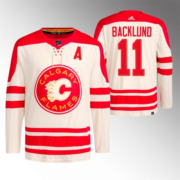 Men Calgary Flames #11 Mikael Backlund 2023 Cream Classic Primegreen Stitched Jersey