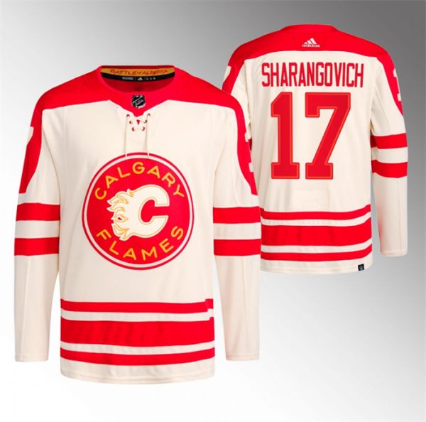 Men Calgary Flames #17 Yegor Sharangovich 2023 Cream Heritage Classic Primegreen Stitched Jersey