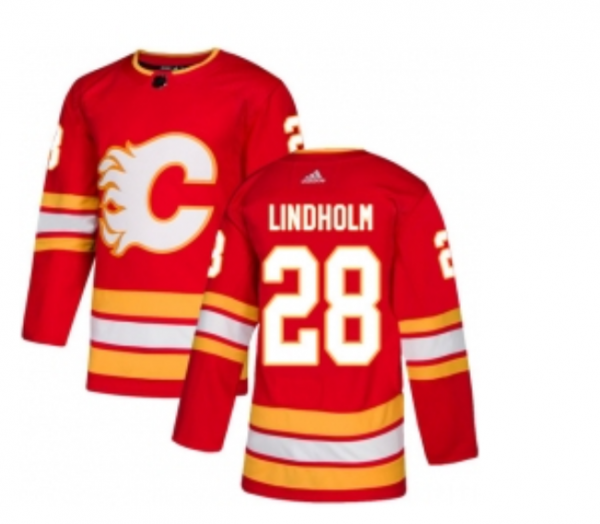 Men Calgary Flames #28 Elias Lindholm Red Stitched NHL Jersey