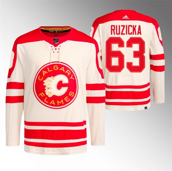 Men Calgary Flames #63 Adam Ruzicka 2023 Cream Heritage Classic Primegreen Stitched Jersey