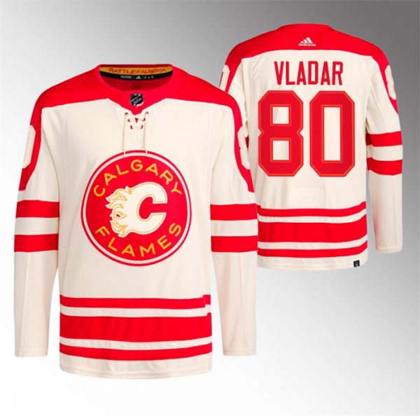 Men Calgary Flames #80 Daniel Vladar 2023 Cream Heritage Classic Primegreen Stitched Jersey