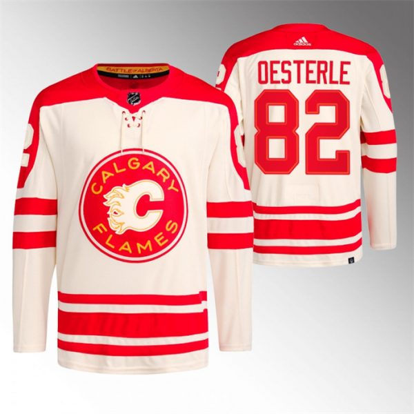 Men Calgary Flames #82 Jordan Oesterle 2023 Cream Heritage Classic Primegreen Stitched Jersey