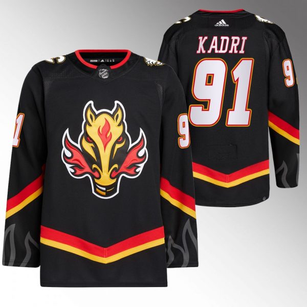 Men Calgary Flames #91 Nazem Kadri 2020-21 Black Reverse Retro Stitched Jersey
