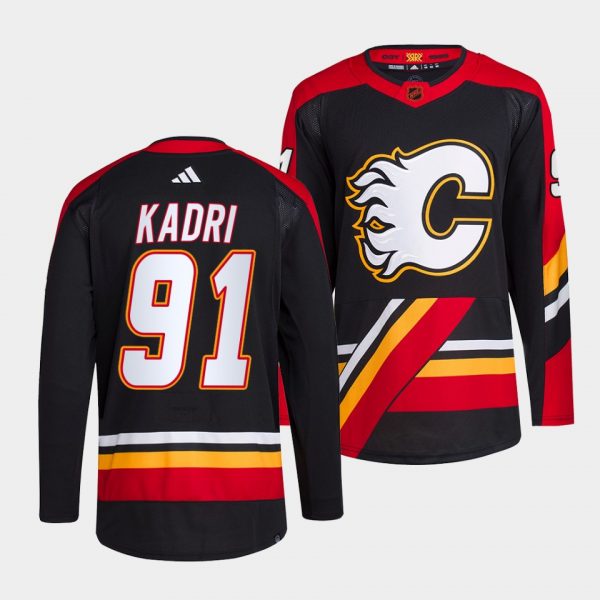 Men Calgary Flames #91 Nazem Kadri Black 2022-23 Reverse Retro Stitched Jersey