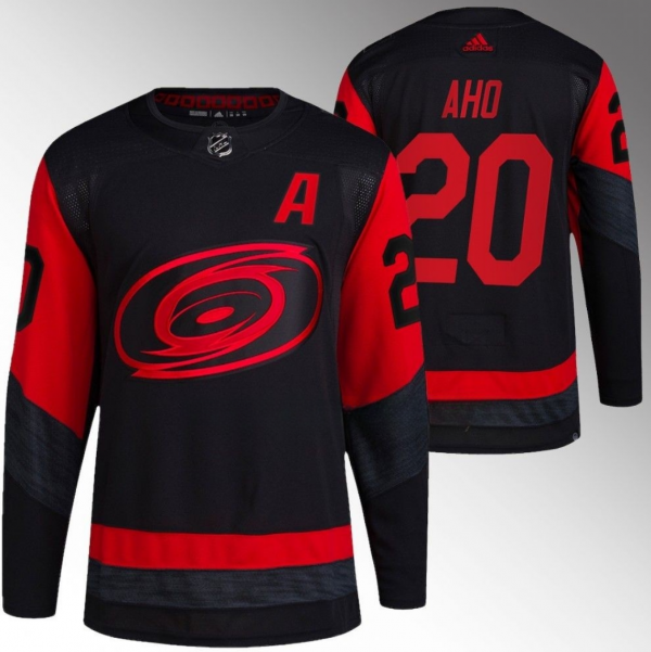 Men Carolina Hurricanes #20 Sebastian Aho Black Red Stadium Series Breakaway Stitched Jersey