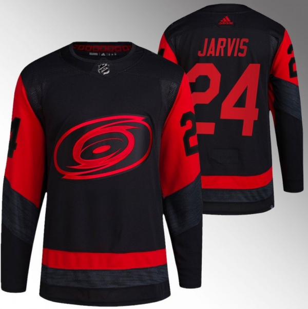 Men Carolina Hurricanes #24 Seth Jarvis Black Red Stadium Series Breakaway Stitched Jersey
