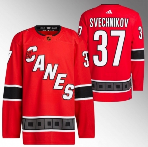 Men Carolina Hurricanes #37 Andrei Svechnikov 2022/23 Reverse Retro Red Stitched Jersey