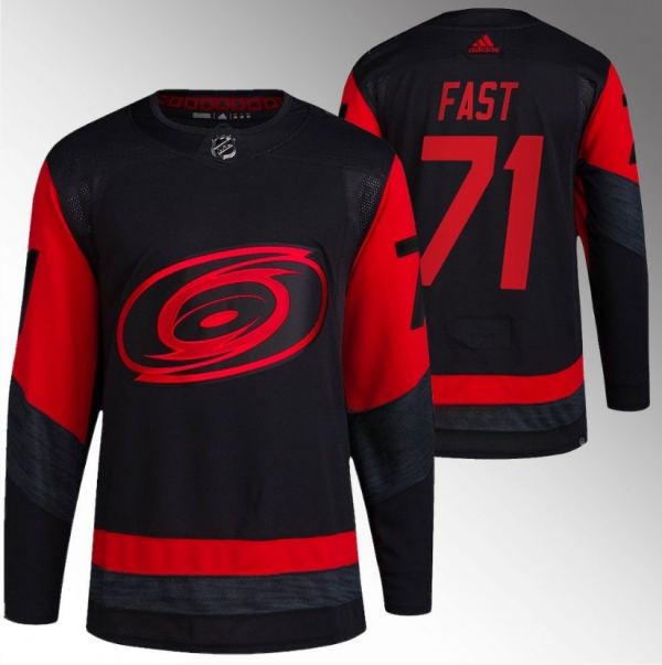 Men Carolina Hurricanes #71 Jesper Fast Black Red Stadium Series Breakaway Stitched Jersey