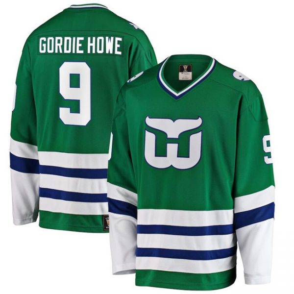 Men Carolina Hurricanes Hartford Whalers #9 Gordie Howe Green Stitched Jersey