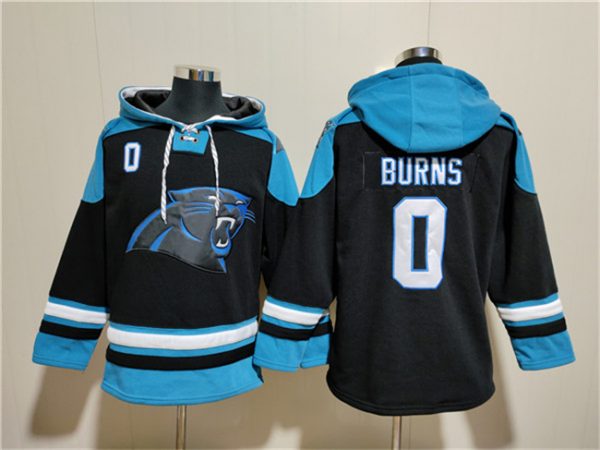 Men Carolina Panthers #0 Brian Burns Black Ageless Must-Have Lace-Up Pullover Hoodie
