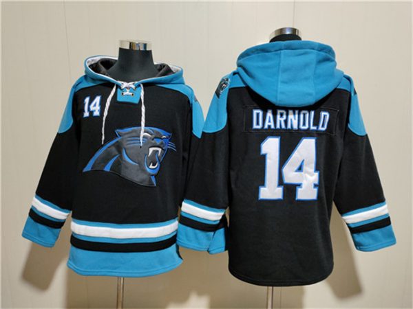 Men Carolina Panthers #14 Sam Darnold Black Ageless Must-Have Lace-Up Pullover Hoodie