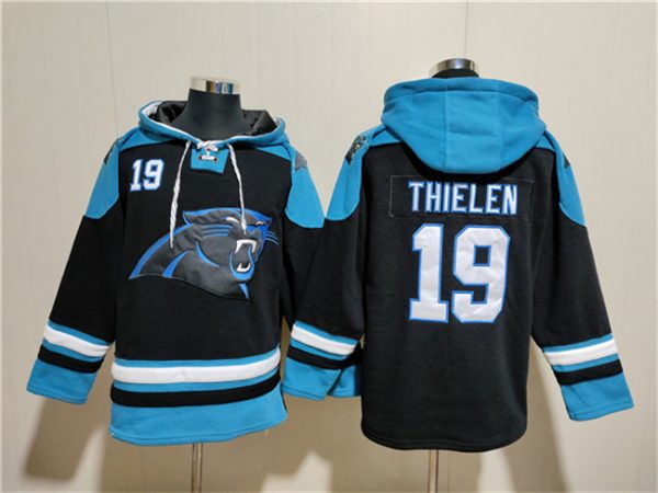 Men Carolina Panthers #19 Adam Thielen Black Ageless Must-Have Lace-Up Pullover Hoodie