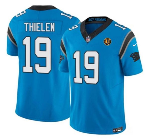 Men Carolina Panthers #19 Adam Thielen Blue 2023 F.U.S.E. With John Madden Patch Vapor Limited Stitched Football Jersey