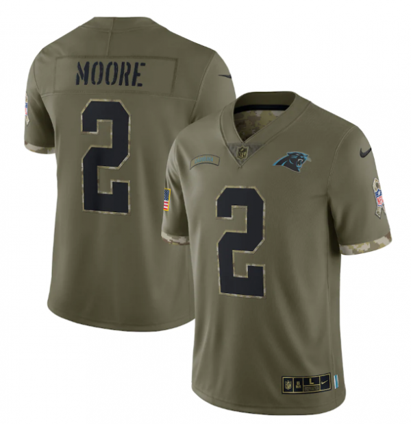 Men Carolina Panthers #2 D. Moore Olive 2022 Salute To Service Limited Stitched Jersey
