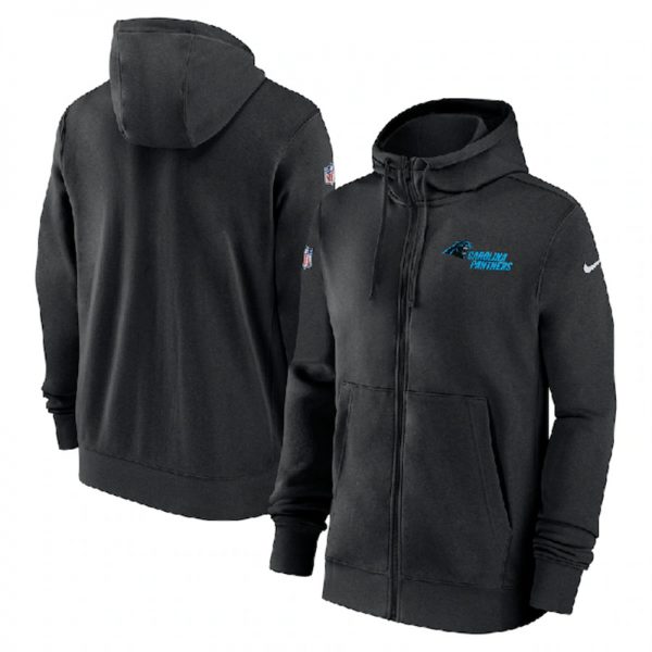 Men Carolina Panthers Black Sideline Club Performance Full-Zip Hoodie