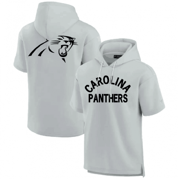 Men Carolina Panthers Gray Super Soft Fleece Short Sleeve Hoodie