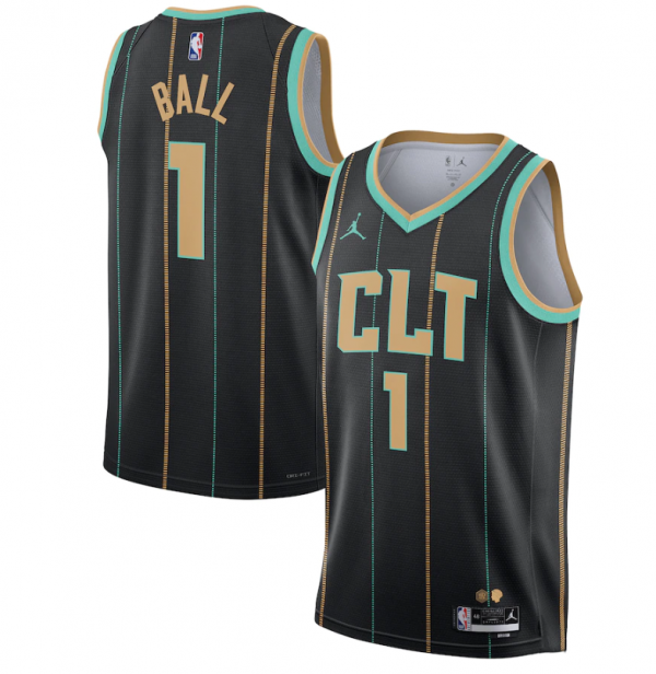 Men Charlotte Hornets #1 LaMelo Ball 2022/2023 Black City Edition Stitched Basketball Jersey