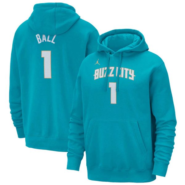 Men Charlotte Hornets #1 LaMelo Ball Teal 2023/24 City Edition Name & Number Pullover Hoodie