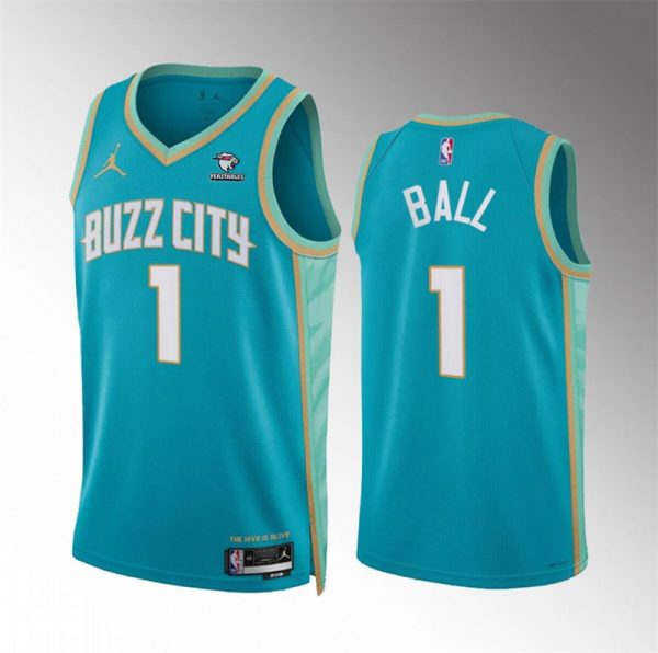 Men Charlotte Hornets #1 LaMelo Ball Teal 2023/24 City Edition Stitched Basketball Jersey