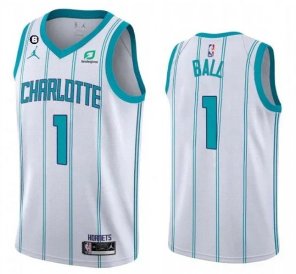 Men Charlotte Hornets #1 LaMelo Ball White No.6 Patch Stitched Basketball Jersey