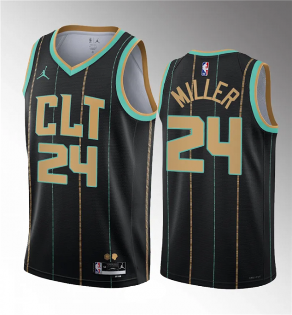 Men Charlotte Hornets #24 Brandon Miller 2023 Draft Black 2022/23 City Edition Stitched Basketball Jersey
